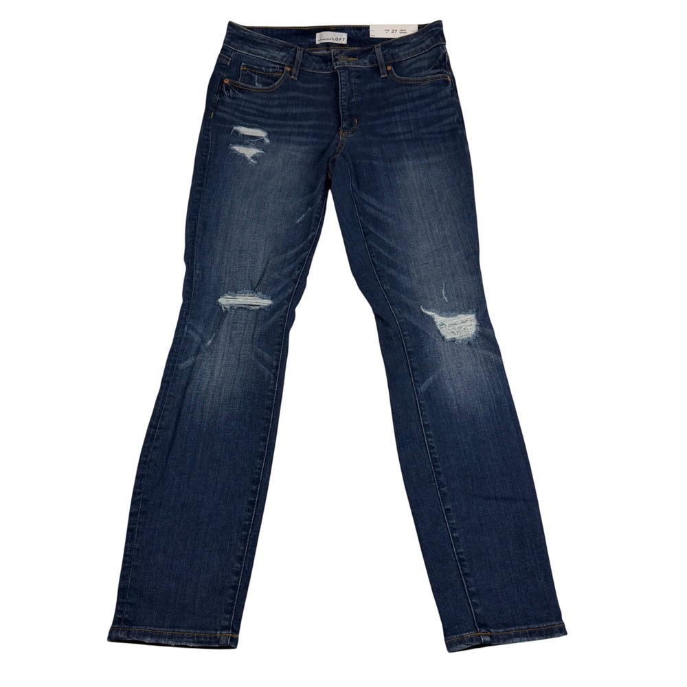Loft Curvy Skinny Jeans Womens 27/4 Dark Wash Distressed Denim 25533002 NEW